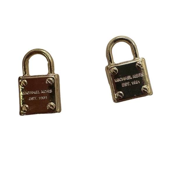 MICHAEL KORS Est 1981 (Rose & Gold) Gold-Tone Logo Padlock Stud Earrings - Picture 7 of 8
